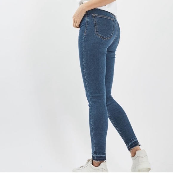 Topshop Jamie Skinny Jeans High Rise Ankle Crop Split Raw Hem Front Seam Blue 26 - Picture 3 of 16